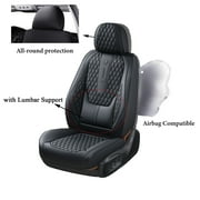 Coverado Black Car Seat Covers Front, Waterproof Faux Leather Auto Seat Protectors with Lumbar Support, Luxury Automotive Interior Accessories Universal Fit Most Cars SUV Trucks
