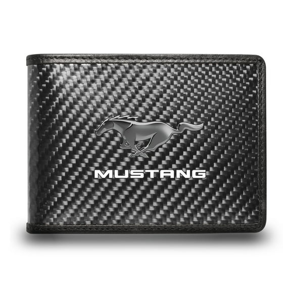 Ford Mustang Black Real Carbon Fiber Leather RFID Blocking Bi-fold Wallet