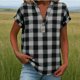 thumbnail image 2 of Blusas para las Mujeres Casual Verano Botón Sólido Cuello en V Suelto Camiseta Blusa Tela Suave Transpirable para la Oficina Casual Uso Diario Camisa de Denim Vestido Mujeres, 2 of 8