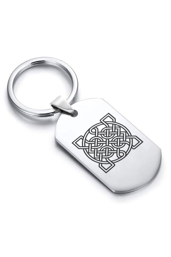 Stainless Steel Celtic Sailor's Knot Dog Tag Keychain Circle Ring