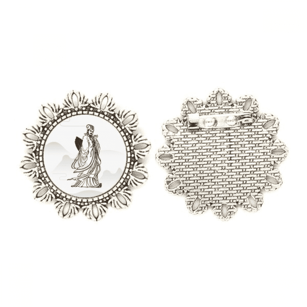 Dao China Zhuge Liang Silver Flower Brooch Hook Pin Breastpin