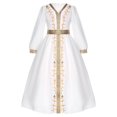 thumbnail image 1 of Jizyo Filles Abayas Musulmanes Robe Maxi une Pièce Manches Longues Robe de Prière Islamique Robe Caftan Arabe Blanc&Or 110/4Y, 1 of 7