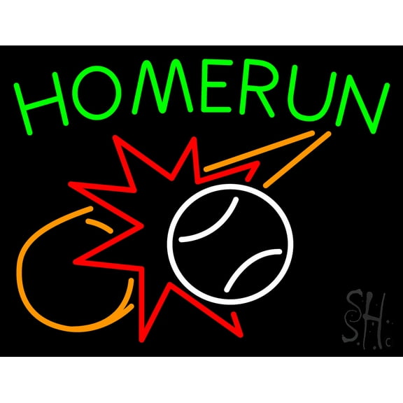 Home Run LED Neon Sign 15" Tall x 19" Wide - inches Black Square Cut Acrylic Backing, with Dimmer - Premium built indoor Sign for Storefront, School, College, Sports complex.
