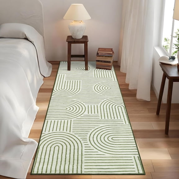 Modern Rainbow Striped Area Rug 2x6 Washable Living Room Rugs Stain Resistant Non-Slip Backing Ultra-Thin Non Shedding,for Bedroom Playroom,Green