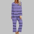 thumbnail image 2 of SHTXOZHI Womens Pajama Sets Long Sleeve Crewneck Tops Wide Leg Pants Two Piece Lounge Set, 2 of 5