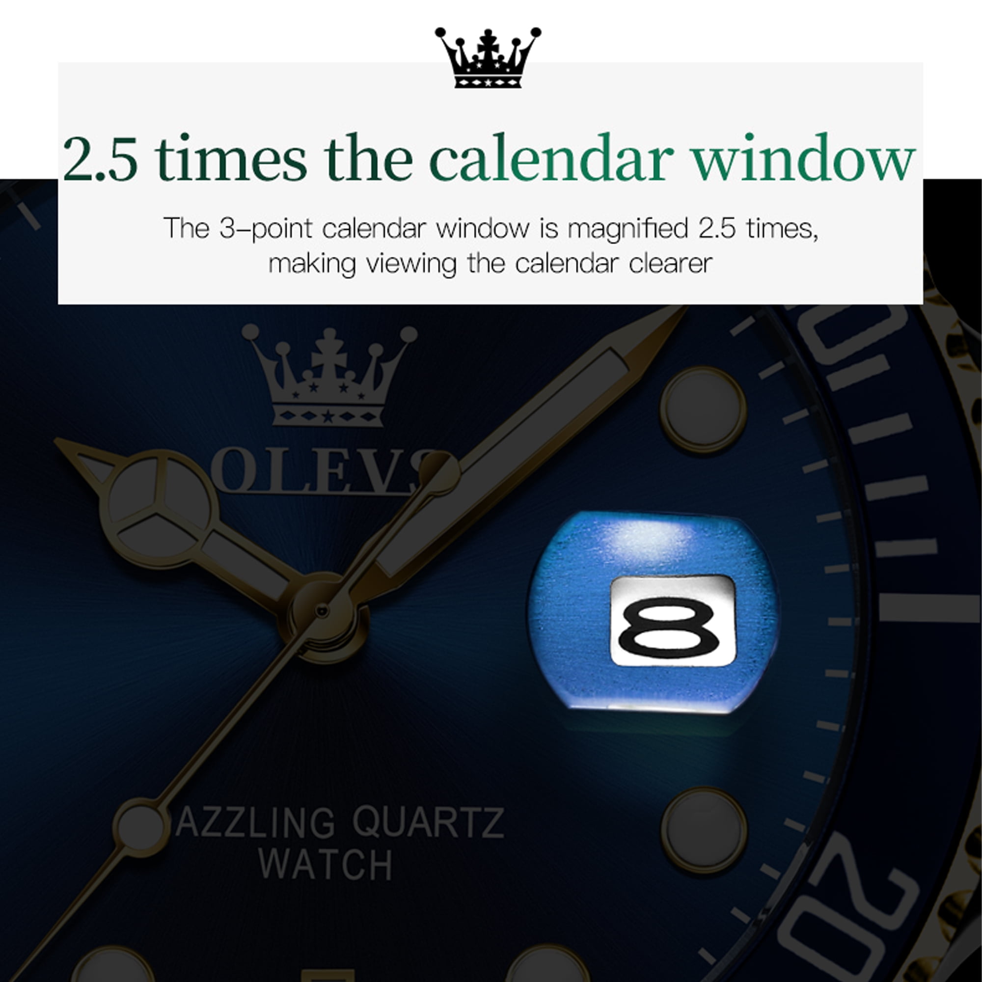 OLEVS Watches for Men Luxury Classic Dress Analog Quartz Fashion Two Tone Gold Plated Stainless Steel Date Waterproof Luminous Mens Wrist Watches Reloj Para Hombre Green/Black/Blue