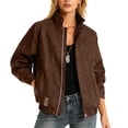 thumbnail image 4 of Drovellove Plus Size Women's Faux Leather Jacket with Stand Up Collar | Long Sleeve Zippered Outwear with Pockets for Casual Daily Wear, 4 of 9