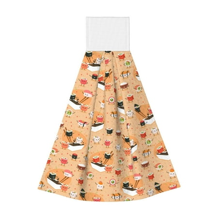 

Horeoi Funny Sushi Print Coral Fleece Microfiber Hanging Hand Towel Absorbent Hand Towel Quick Dry Thicken Cleaning Cloths Wipes Rags for Kitchen & Bathroom