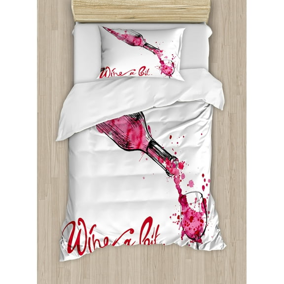 Ambesonne Wine Duvet Cover Set, Inspirational Words Sketch, Twin, Pink Dark Coral Black