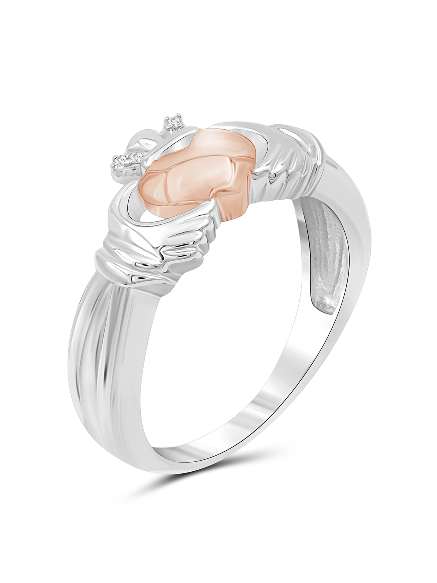 JewelersClub Two Tone Sterling Silver Accent White diamond Claddagh Ring for Women | Diamonds for Everyday Womens Wear