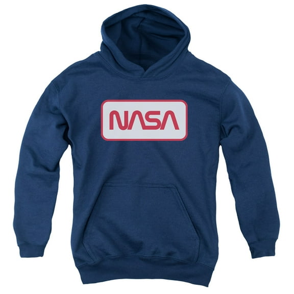 Nasa Rectangular Logo Youth Pullover Hoodie Sweatshirt Navy