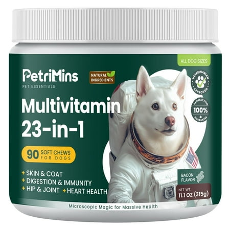 PetriMins Advanced Digestive Health Multivitamin Chewables for Dogs, Bacon Flavor, 90 Count Bag