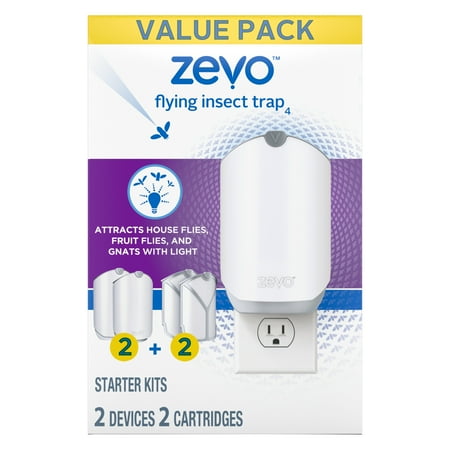 Zevo Indoor Flying Insect Trap Starter Kit for Fruit flies, Gnats, and House Flies - 4ct