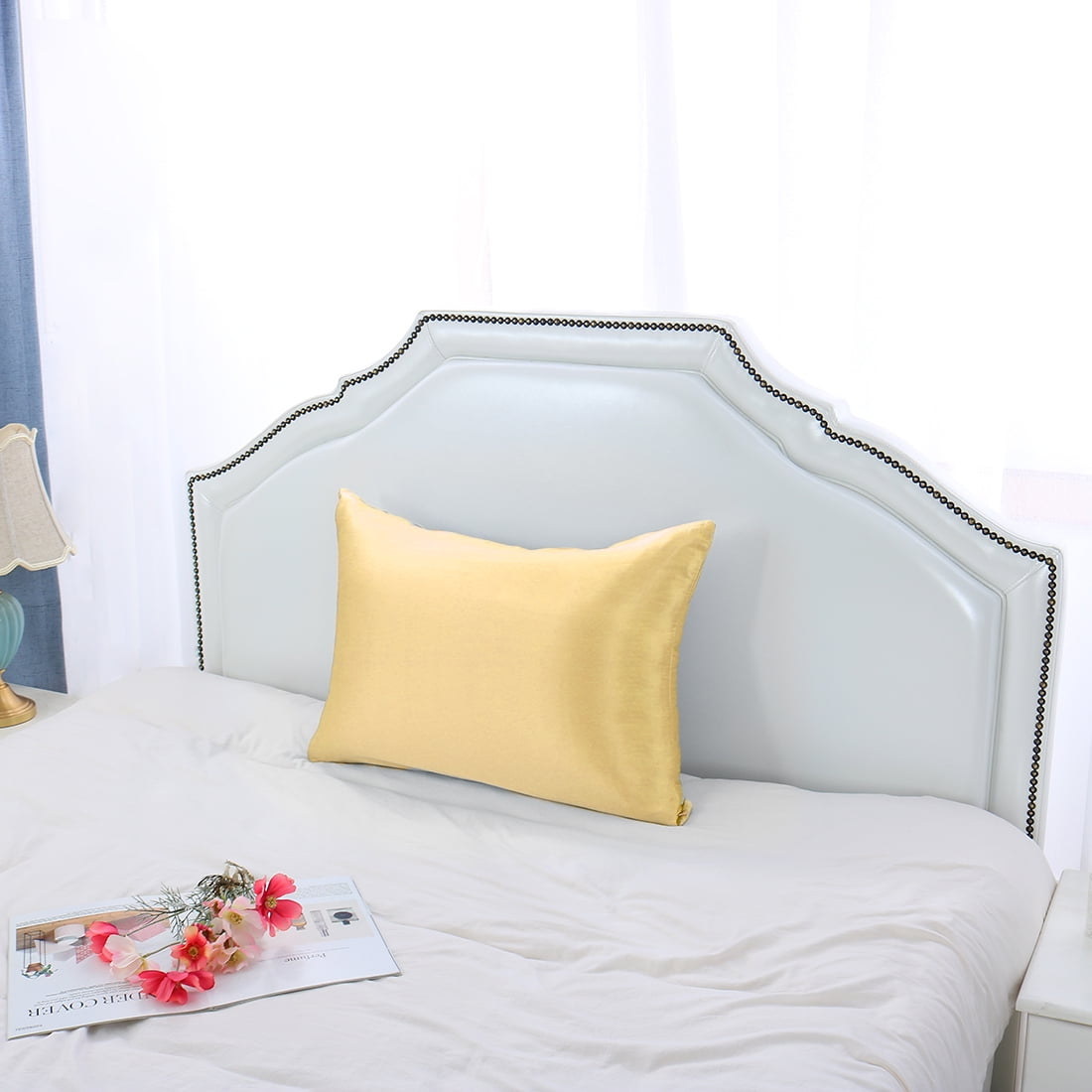 Unique Bargains 1 Piece 100% Silk Pillowcase Champagne Standard