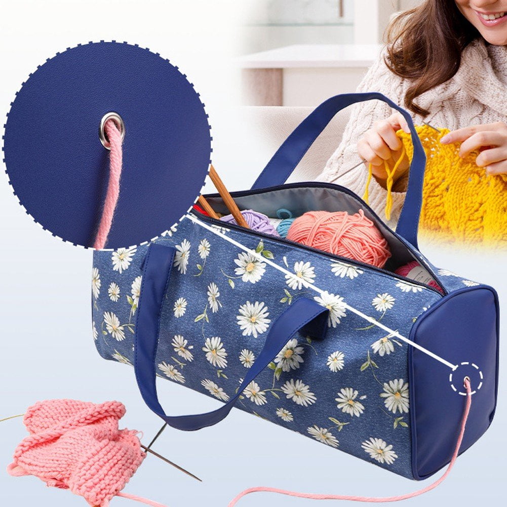 Jiibva Large Capacity Crochet Storage Bag Portable Knitting Bag DIY Yarn Storage Organizer for Yarn and Crochet Hooks Sewing