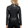 thumbnail image 3 of Womens Genuine Lambskin Leather Jacket Motorcycle Biker Leather Jacket Black W102, 3 of 4