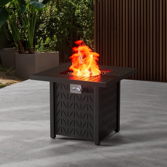 Evita 50000 BTU 30in. Square Propane Fire Pit Table Modern Outdoor Gas Fire Table with Fire Rocks