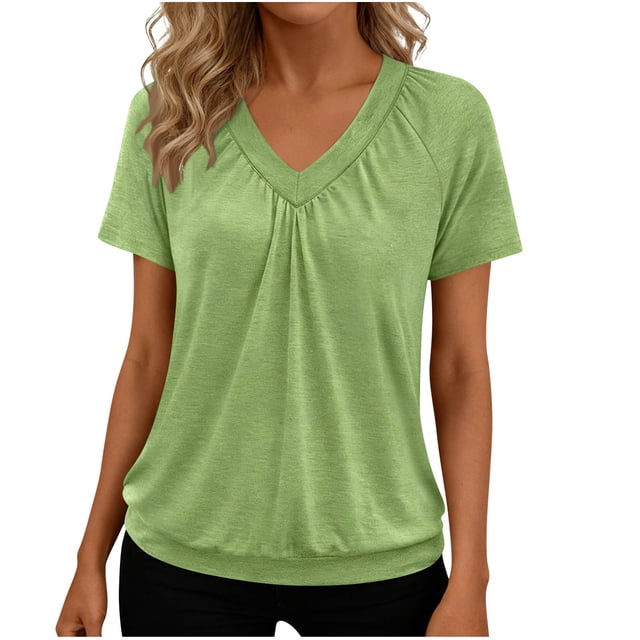 Chemises à Manches Courtes pour Femmes Blouse Décontractée à Col en V Chemise en Polyester Coupe Régulière 1 Pce