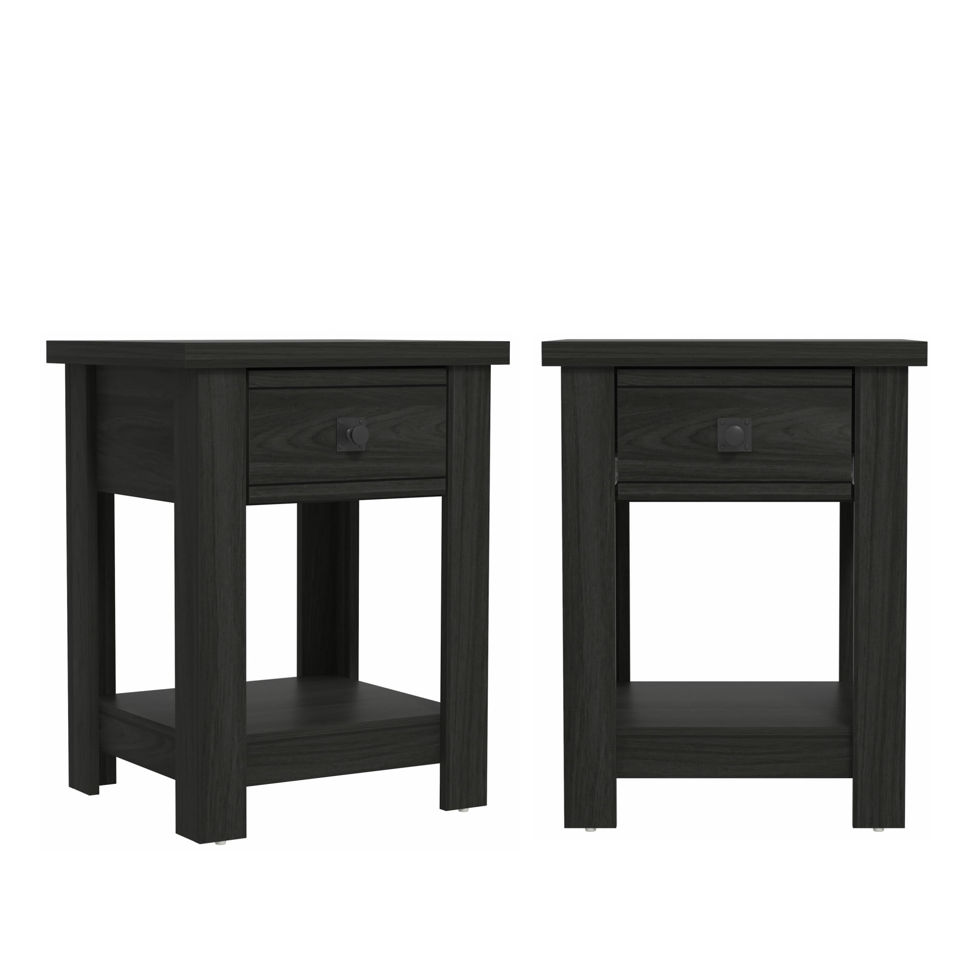 Hillsdale Addison Farmhouse 1 Drawer Nightstand, Set of 2, Black Oak