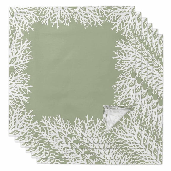 Boanket Coastal Coral Cloth Napkins Set of 6, Holiday Napkins for Baby Shower, Sage Green Ocean Marine Nautical Beach Washable Reusable Dinner Napkins for Cocktail Wedding Party, 20 x 20 Inch