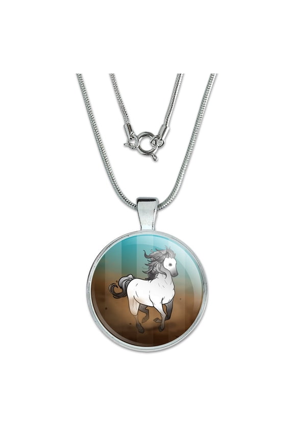Horse Wild Mustang Running 1" Pendant with Sterling Silver Plated Chain