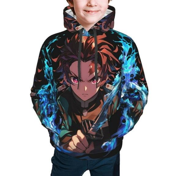 Demon Slayer Tanjiro Kamado Kids' Hoodie 3d Print Sweatshirt Soft Pullover Hooded With Big Pockets For Boys Or Girls Small