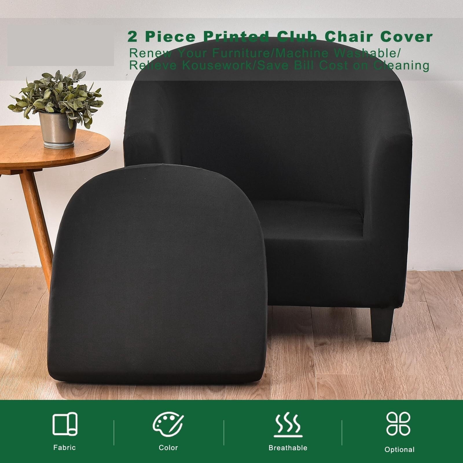 LKJYER Club Chair Slipcover 2 Piece Tub Chair Slipcover Stretch Barrel Chair Covers Printed Armchair Covers Removable Sofa Cover Couch Furniture Protector Arm Chair Cover for Living Room