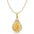 thumbnail image 1 of 14K Tri Color Gold Diamond Cut Our Lady of Guadalupe Stamp Charm Pendant with 2.6mm Valentino Star Diamond Cut Chain Necklace - 16", 1 of 6