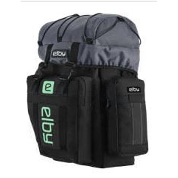 Elby Mobility Bicycle Pannier Bag E08157 For Use With Elby Bicycle Rack; With Side Pocket; Zipper Closure; With Strap; Water Proof; Black And Grey With Pistachio Logo; Canvas