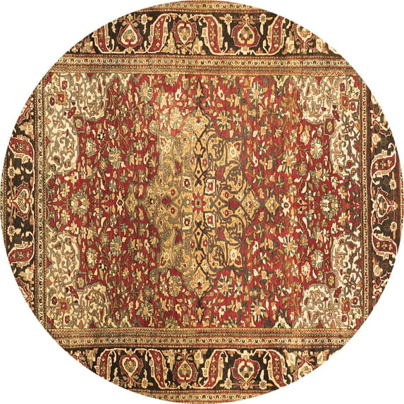 Ahgly Company Indoor Round Medallion Brown Traditional Area Rugs, 6' Round