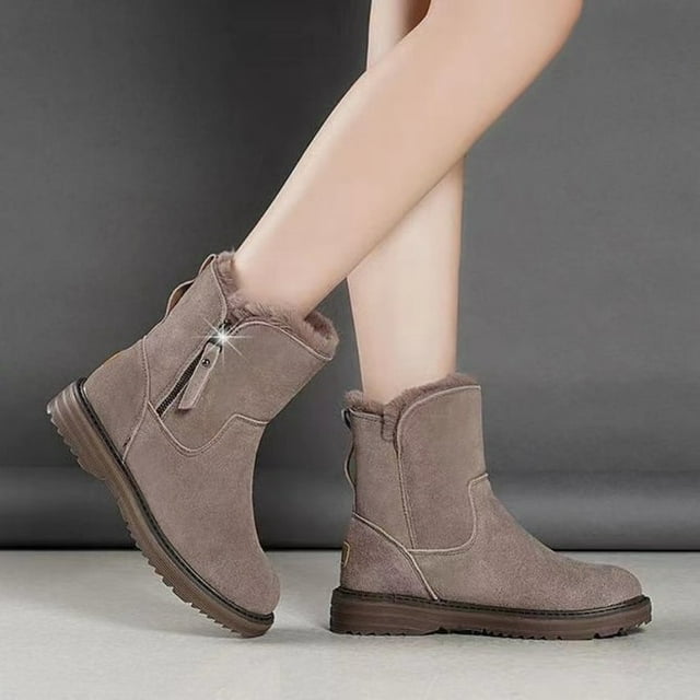 Botas de nieve de suela gruesa y cálidas para mujer, estilo británico, con forro polar, gruesas y cálidas, con relleno de algodón para mujer