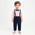 thumbnail image 2 of CAICJ98 Little Boy Clothes Suits Dress Shirt with Bow Tie Suspender Pants Gentleman Outfit Sets for Party, Prom, Wedding (Pink,5-6 Years), 2 of 8