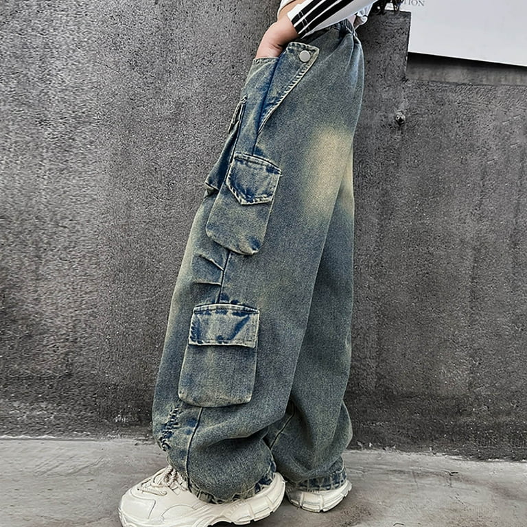 Y2K Jeans Girls Cargo Pants Size 10-12 Girls Streetwear Denim