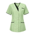 thumbnail image 2 of Nursing Uniforms Shirts Women Solid Color V Neck Plus Size T-Shirts Short Sleeve Stretchy Workwear Shirt with Pockets (Light green), 2 of 5