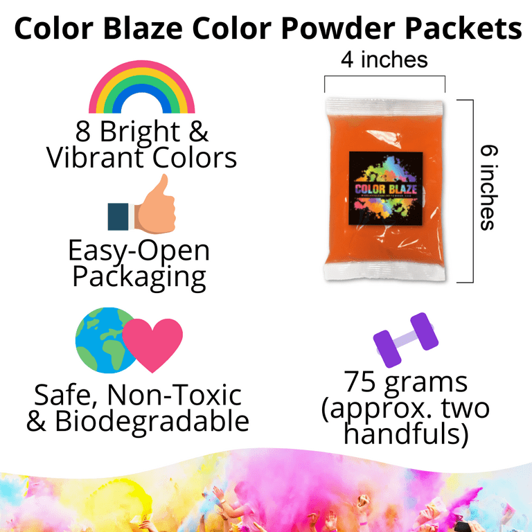 Color Blaze Holi Colored Powder - 5 lbs of Each Color - Pink, Red, Orange,  Yellow, Green, Teal, Blue, Purple - For Toss, Rangoli, Fun Run, War, Party