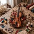 thumbnail image 5 of Violin Floral Patchwork DIY Sewing Kit, Layered Quilted Fabric Handcraft Set With Vintage Flower Motif, Musical Craft Supplies for Wall Table Decor And Handmade Art Adults and Beginners Gift, 5 of 6