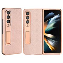 ELEHOLD for Samsung Galaxy Z Fold4 2022 Plating Leather Case,with Built-in Screen Protector Hidden Bracket Kickstand Shockproof Case for Samsung Galaxy Z Fold 4 7.6 inch,Rosegold