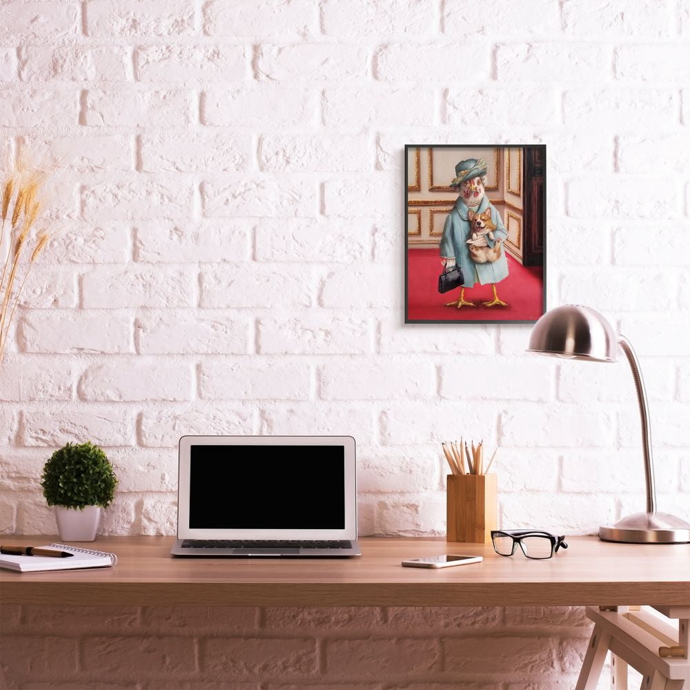 Stupell Industries Queen Chicken with Corgi Regal Animal Humor Framed Wall Art Design by Lucia Heffernan, 16" x 20", Black Framed