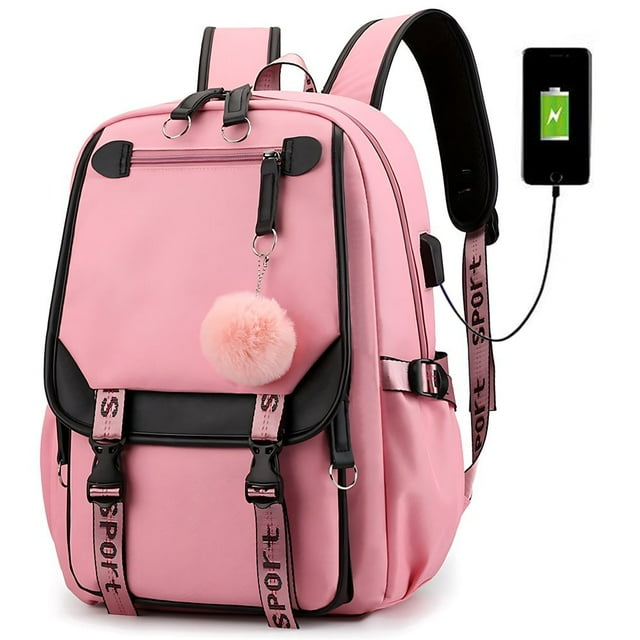 DEBGFS Waterproof Backpack Women USB Charging Bookbags College Computer Rucksack Travel Shoulder Bag,pink2