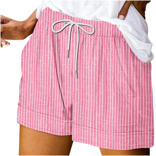 Pantalones Cortos Sueltos para Mujeres Ilustración de Moda de Verano Encaje Hasta Bolsillo Elástico Pantalones Cortos Casuales