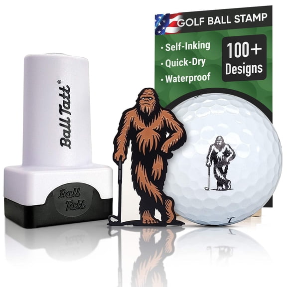 Ball Tatt - Sasquatch Golf Ball Stamper Self-Inking Quick-Dry with XL Ball Marker Combo