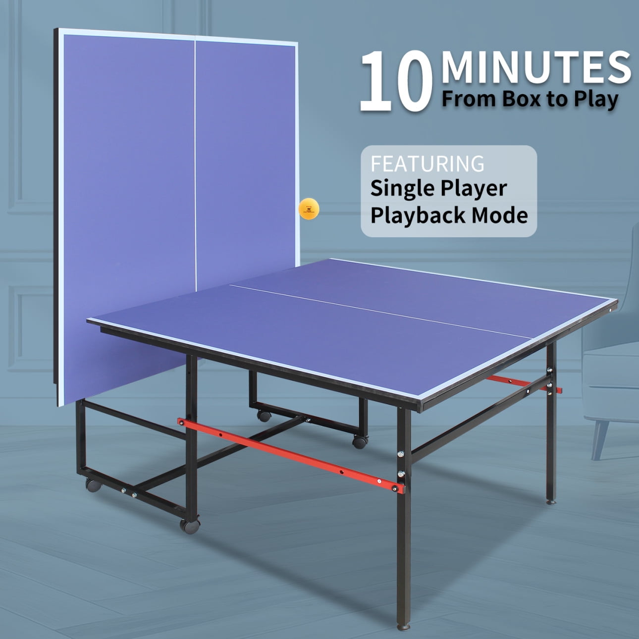 Mid-Size Foldable Ping Pong Table - 71"L X 35"W, With Net, Wheels, For Indoor/Outdoor Use
