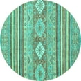 thumbnail image 1 of Ahgly Company Machine Washable Indoor Round Abstract Turquoise Blue Modern Area Rugs, 5' Round, 1 of 4