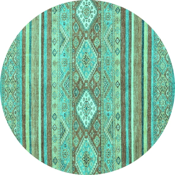 Ahgly Company Machine Washable Indoor Round Abstract Turquoise Blue Modern Area Rugs, 5' Round
