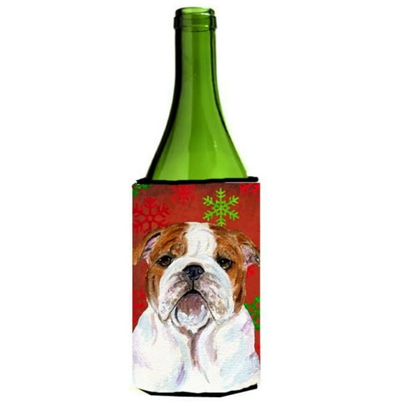 Bulldog English Snowflakes Holiday Christmas Wine bottle sleeve Hugger - 24 oz.