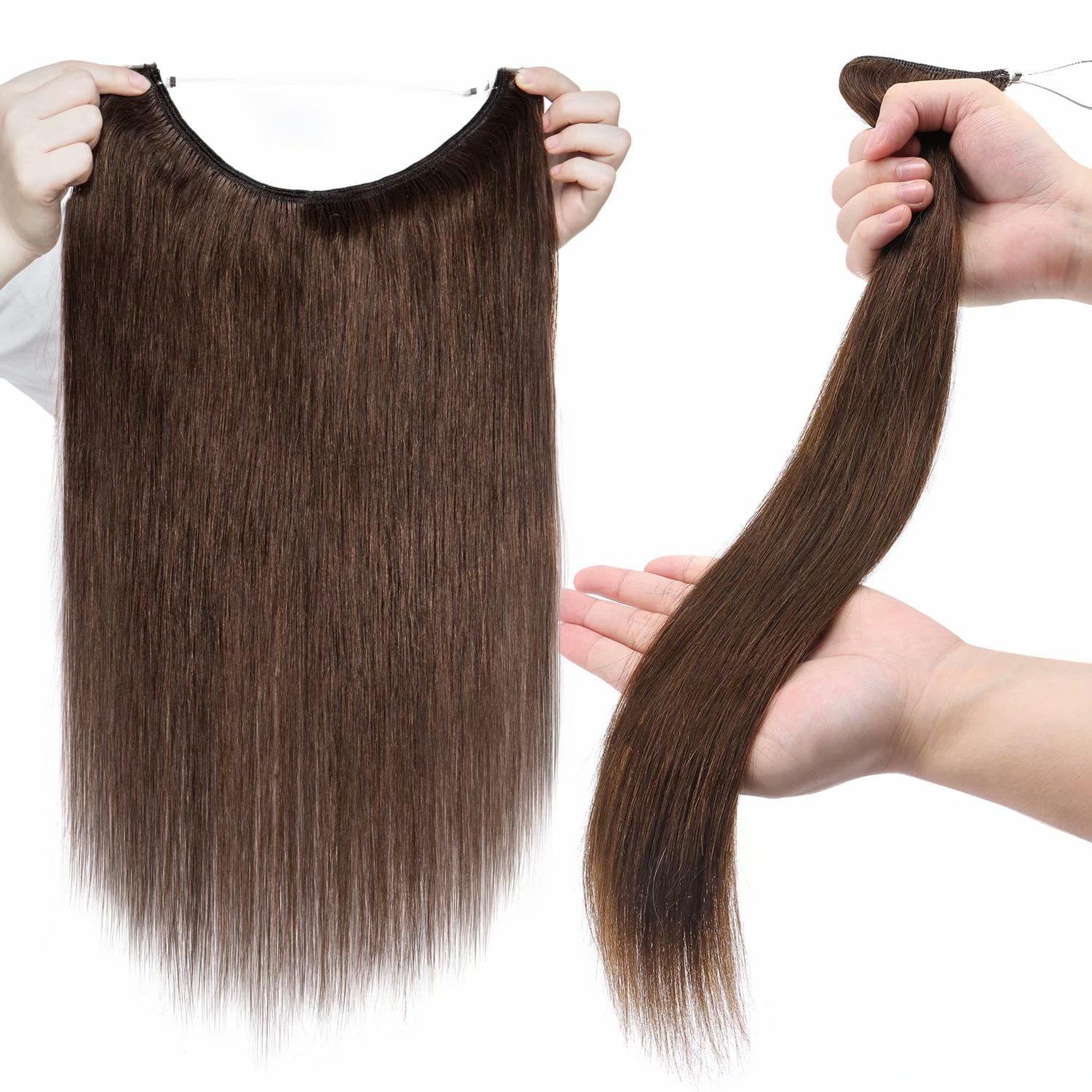 Benehair Human Hair Extensions Wire In Headband Hiddien Secret No Clip Weft One Piece Remy Hair Straight Women Brown