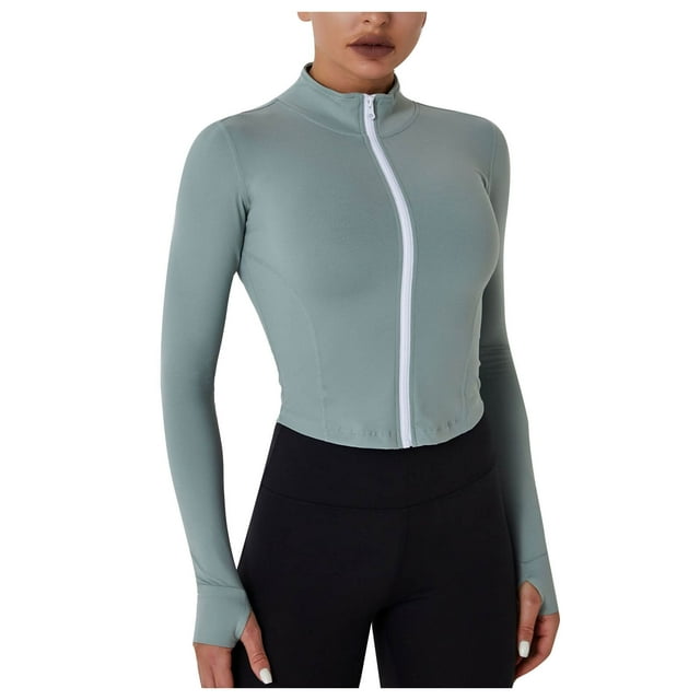 AherBiu Hauts d'Entraînement pour Femmes à Manches Longues avec Fermeture Éclair, Col Montant, Extensibles, Compression, Haut de Yoga, T-Shirts