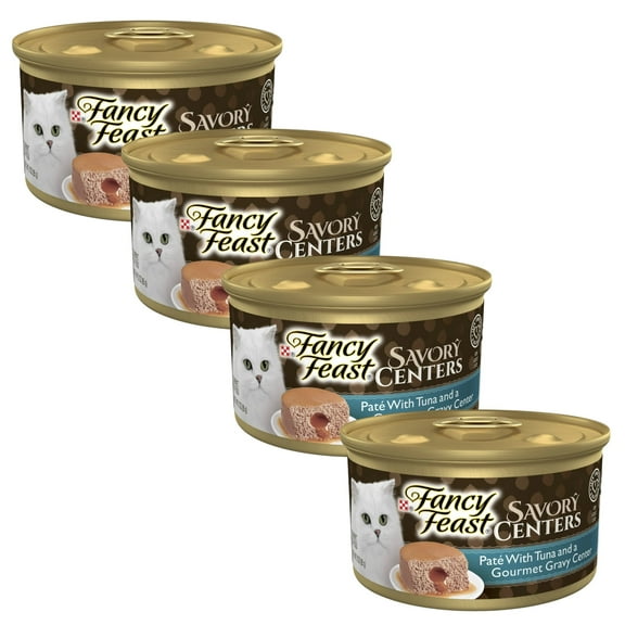 ( 4 Pack ) Purina Fancy Feast Savory Centers Pate Adult Wet Cat Food with Tuna and a Gravy Center, 3 oz Can