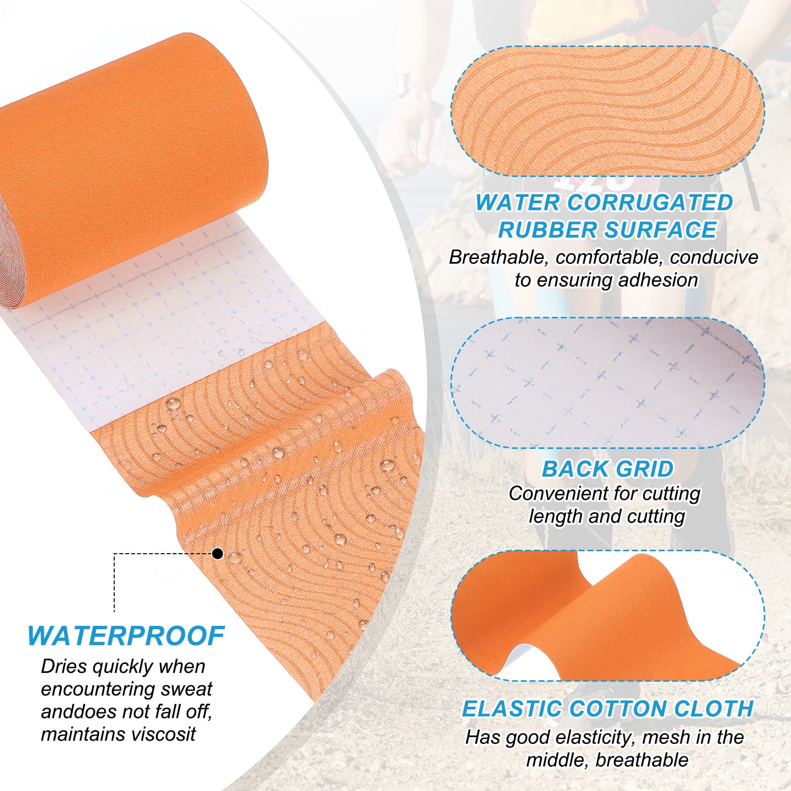 Uxcell Kinesiology Tape, Adhesive Cotton Sports Muscle Support Tape Waterproof Elastic Tape for Knee Ankle Wrist Orange