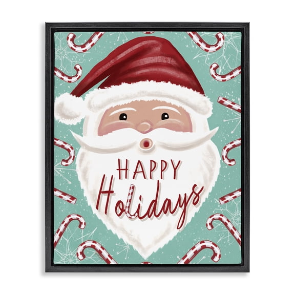 Stupell Industries Jolly Santa & Candy Canes People Painting Black Floater Framed Canvas Art Print Wall Art, 17 x 21